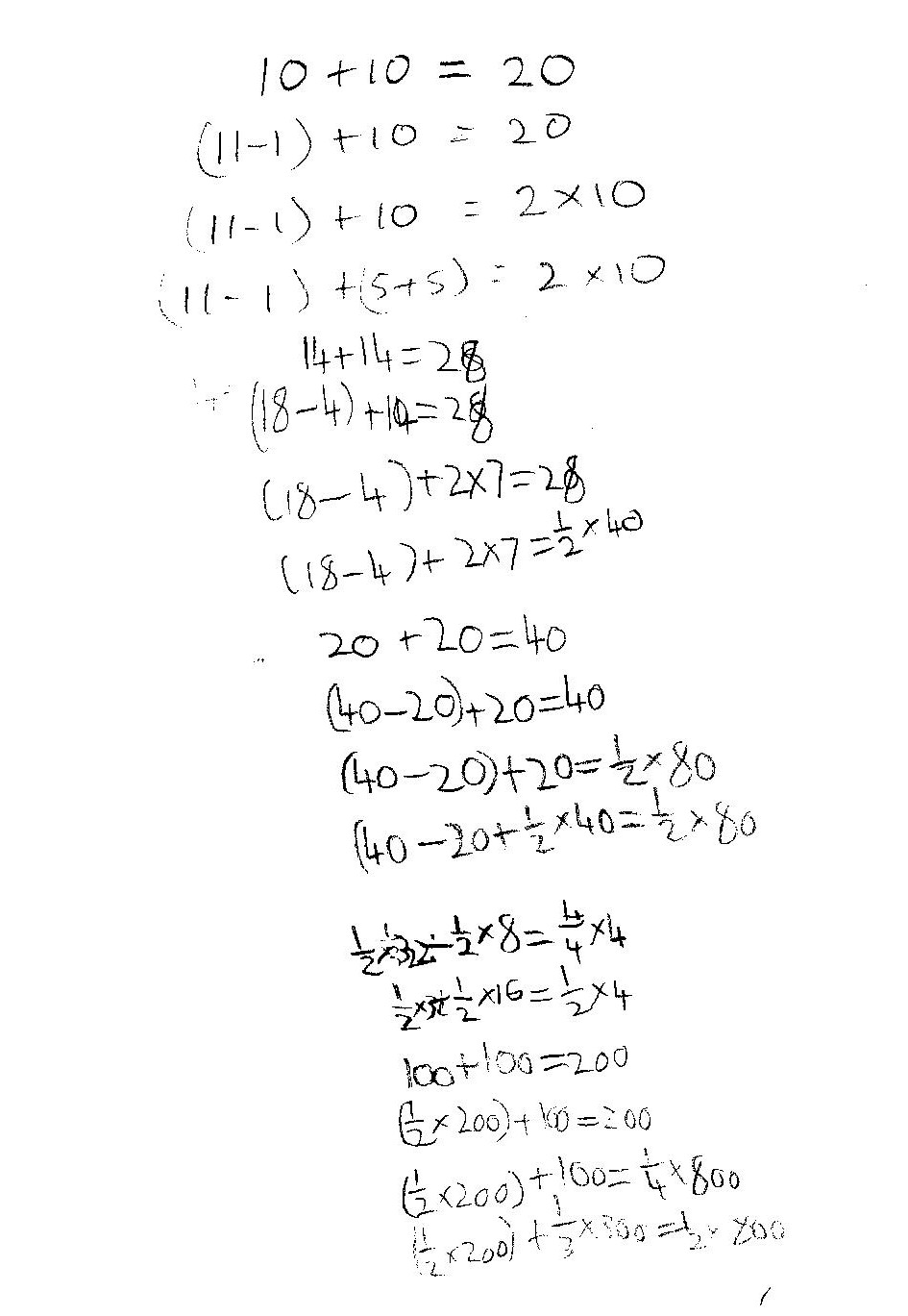 Year 3 – written after playing a class game where the same equations is rewritten with only one term replaced each time